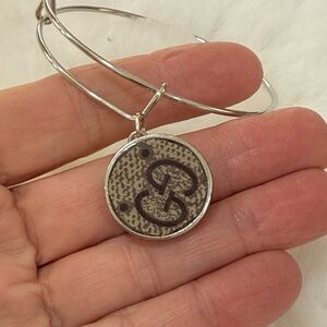 Gucci upcycled Silver and Brown Monogrammed coated Pendant charm Bracelet